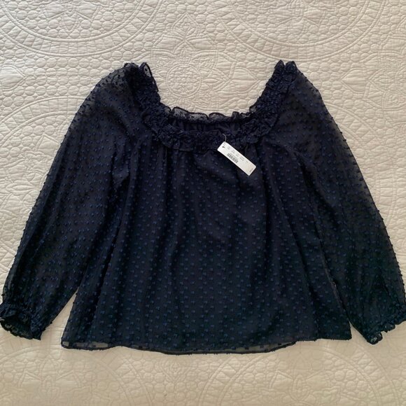NWT JCREW Ruffle Penny Navy Blouse Clip Dot | SIZE Large - Picture 1 of 8